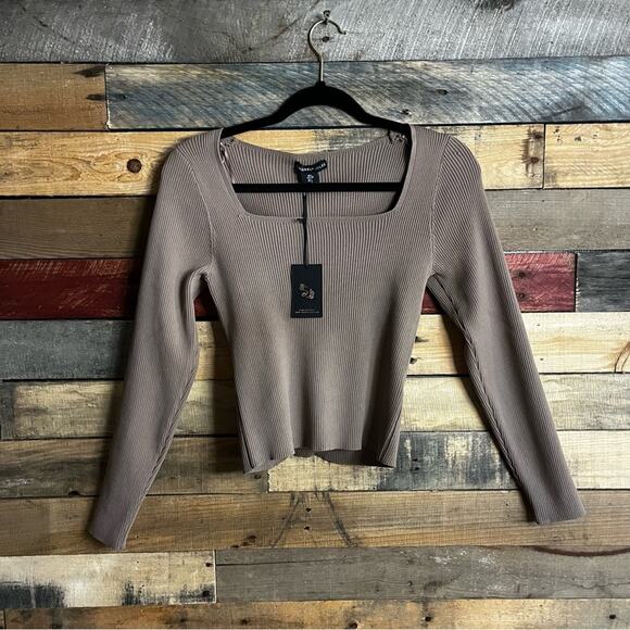 Sincerely‎ Jules Brown Ribbed Long Sleeve Crop Top Size Large - Picture 1 of 8